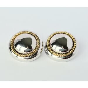 Vintage Monet Pierced Earrings Silver Disc Button